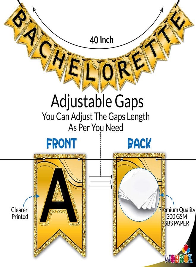 WOBBOX Bachelorette Bunting Banner, Bridal Shower Decorations, Bachelorette Party Banner For Bride & Groom, Bachelorette Party Decorations Items- Black & Golden Glitter Bachelorette - Image 3